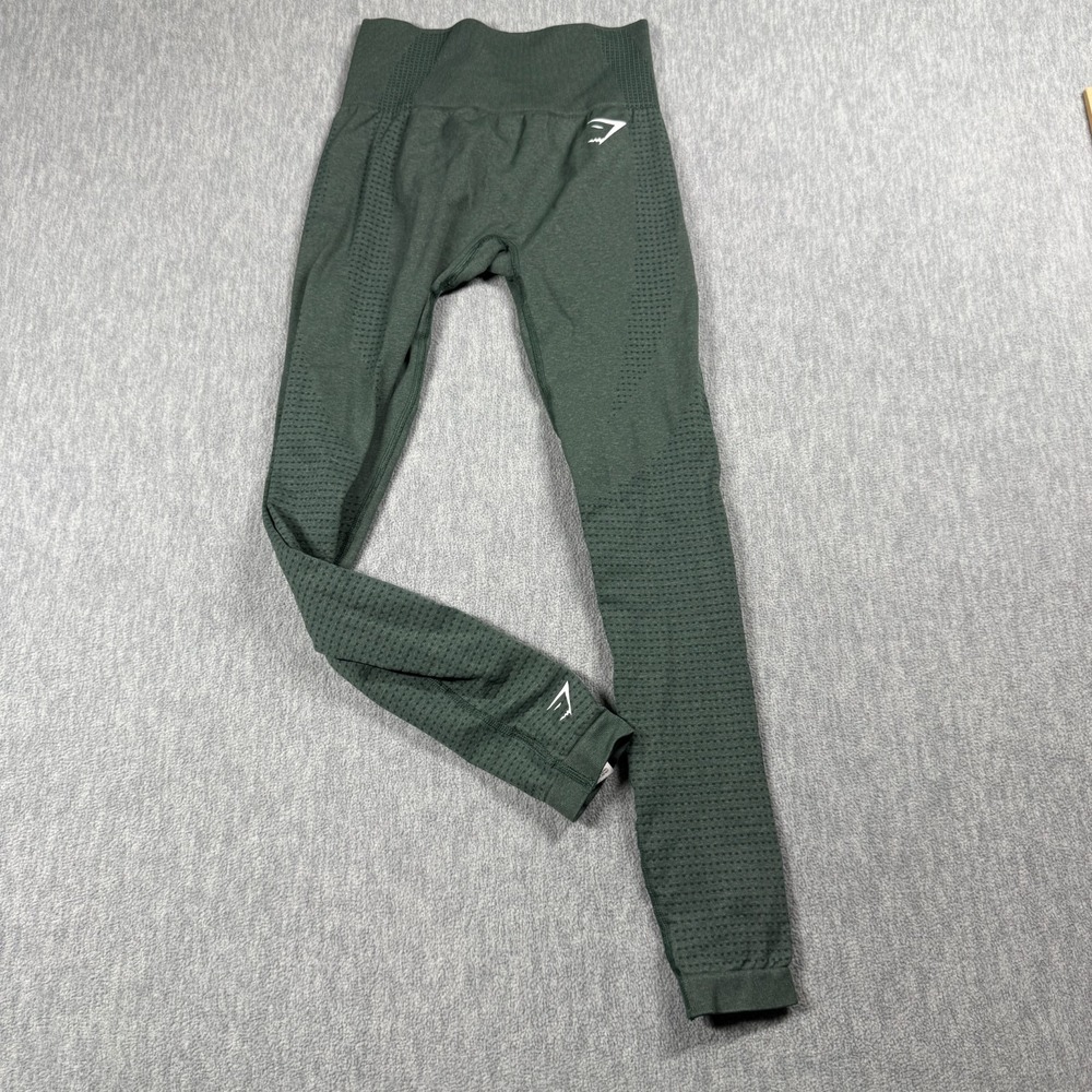 Gymshark‎ Leggings Womens XS Green Seamless Knit Athletic High Waist Stretch Gym